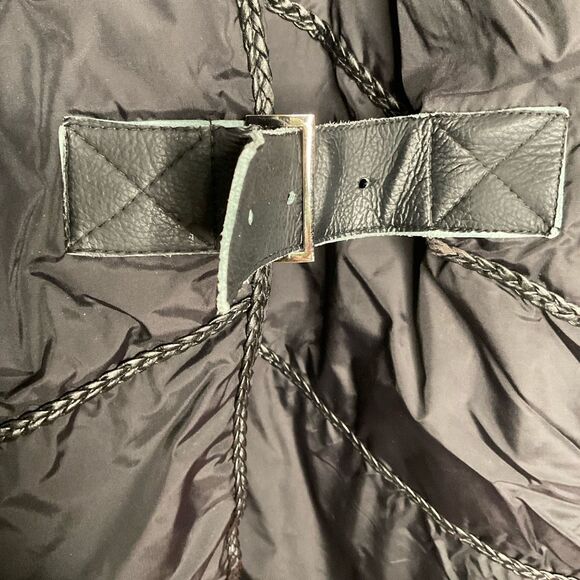 Auth Max Mara Parka Womens Medium Coat Down Black Puffer Fur Hood Leather Braids - Picture 8 of 10
